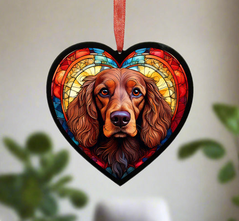 Cocker Spaniel (Working) Chocolate Stained Glass Effect Heart Suncatcher